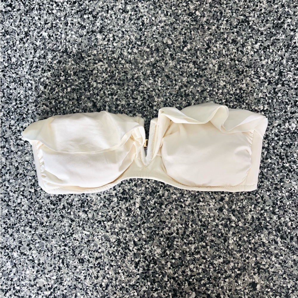 SHAN ✦ Ivory Strapless Ruffle Bandeau Bikini Top (size 8)